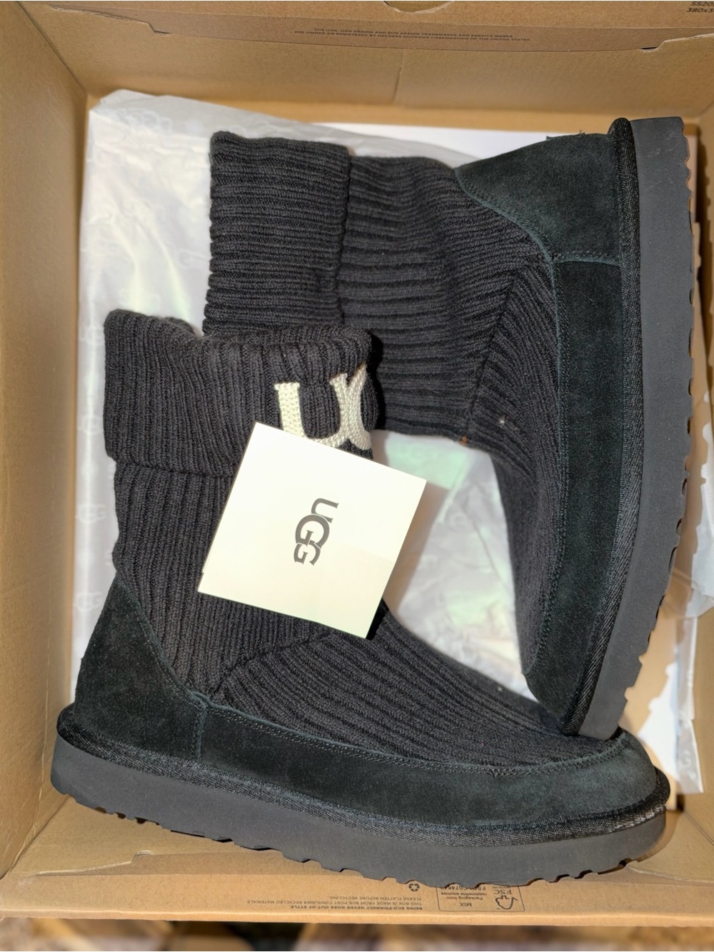 UGG Black Knit & Suede Ankle Booties